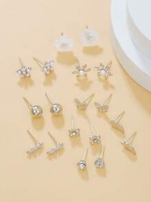 9pcs/Set Fashion Flower Leaf Butterfly Stud Earring Set For Girls Classical Heart Earrings Friendship Jewelry Gifts Party Graduation Gift - Multicolor - View 6