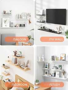 1pc,Wall Mounted Floating Shelves (30/40/50cm, White) - No Drill Installation, With Hooks Included, Space-Saving Storage For Living Room, Bedroom, Kitchen, Bathroom - White - View 6
