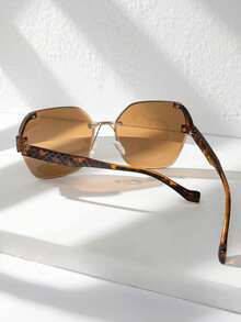 1 Pair Women's Rimless Metal Edge Hinge Rivet Design Patterned Leg Casual Glasses - Multicolor - View 5