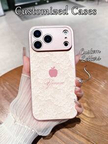1pc Customized Name, Pink Lace Minimalist Apple Design Creative Phone Case Compatible With Samsung S24 Ultra/S25 Ultra And Apple 17 Pro Max/16 Pro Max/15 Pro/14 Plus/13 Pro/12 Pro Max/11/Xs Max/8/7/6 Plus, Suitable As Birthday Gift, For Girlfriend/Boyfriend Or Personal Use - Pink - View 6