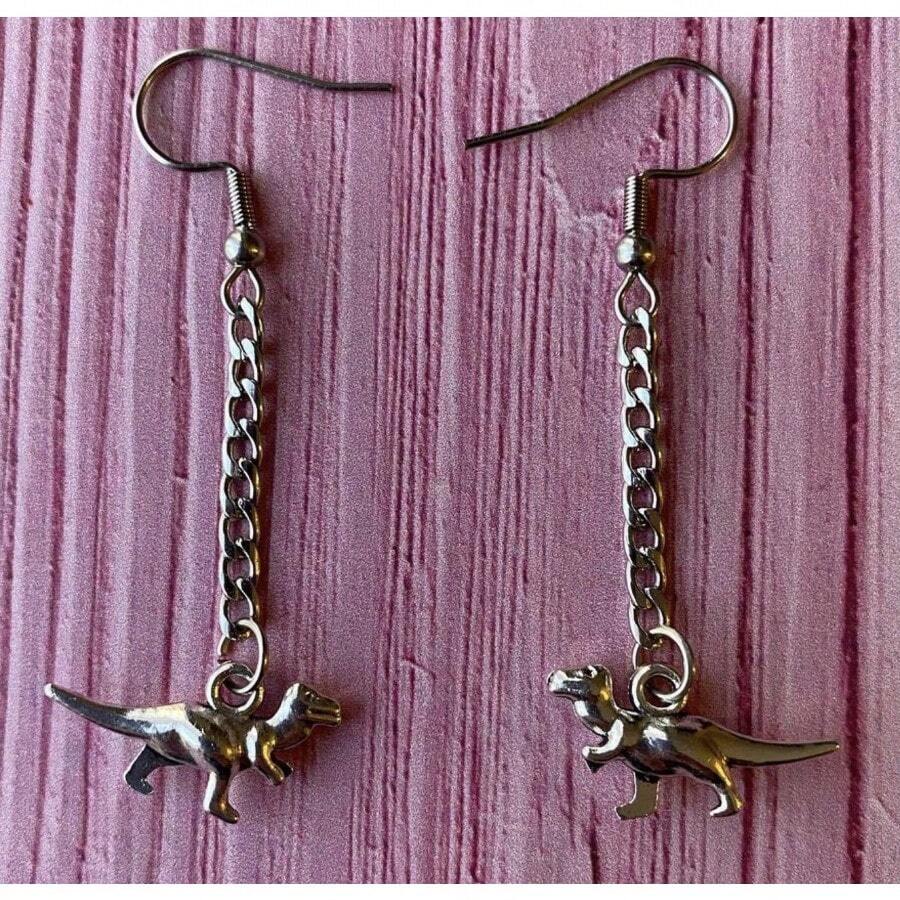 Personality-Style Dinosaur European And American Fashion Personality Long Earrings, Ear Clips, And Earrings For Women That Are Slim And Face-Flattering - 預設 - 查看 1