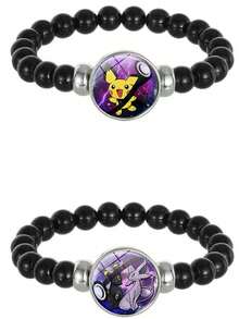 Cartoon Anime Pokeball Black Agate Beaded Stretch Bracelet, Niche Design Jewelry For Students And Couples, Daily Wear Accessories, Ideal Gift For Boyfriend Girlfriend Best Friends Birthday Holiday Presents - Multicolor - View 17