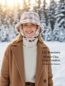 1顶手工蕾丝耳罩毛绒渔夫帽，女士款，适合外出、骑行、户外活动，系带渔夫帽，秋冬季女士冬装 - 彩色 - 查看 6