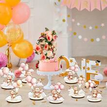 8 centros de mesa para baby shower, letrero de madera con forma de oso para revelar el género, decoración de escritorio - Rosa - Ver 1