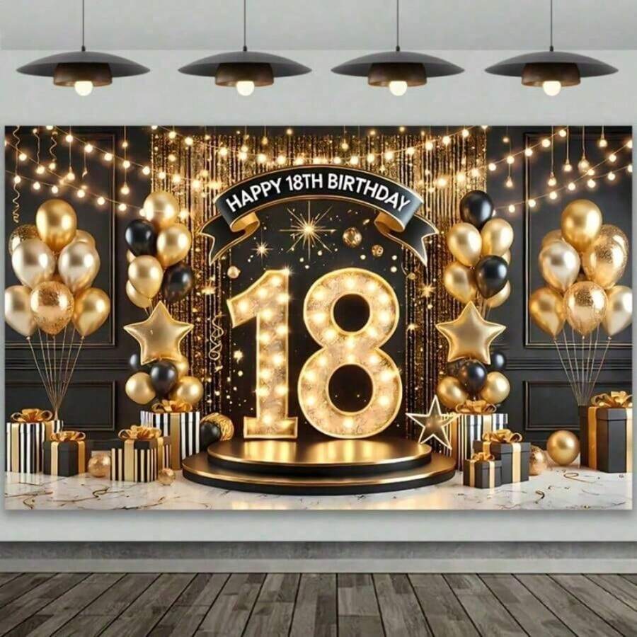 1pc 2D Flag Birthday Backdrop Banner, Celebrate 18th Birthday Party Decor, Scene And Room Decoration, Home Decor, Holiday Party Supplies - 1pc - View 1