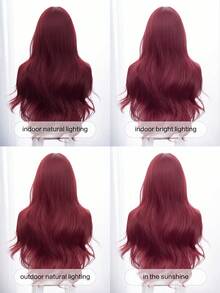 合成耐热假发，酒红色长卷发假发，28 英尺长，纤维材质，适合日常佩戴，自然仿假发。 - 酒紅色 - 查看 6