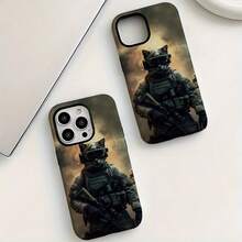 Imagen de  del guerrero gato: nuestra funda de teléfono 2 en 1 extraíble hecha para iPhone 16/15/14/13/12/11 Pro Max Plus presenta una carcasa dura mate adornada con diseños adorables y de moda.Perfecto para presentar a aquellos que aprecian el encanto, funda de teléfono, funda, cubierta de funda de teléfono, funda de teléfono de fibra de carbono, funda de teléfono tipo tejido, funda de teléfono con patrón, accesorio de teléfono elegante, protector de teléfono lindo, capa trasera de poliuretano - Blanco - Ver 1