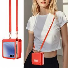 VIETAO 带挂绳的仿皮钱包式手机壳，带卡槽，兼容三星 Galaxy Z Flip 3 5G、4、5、6、7 - 橘色 - 查看 6