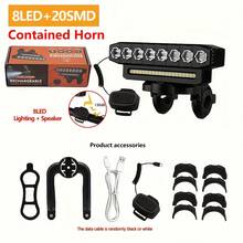 1pc 5LED/8LED USB Rechargeable Bicycle Front Light With Horn, Long Lasting Cycling Riding Equipment - Black - View 13