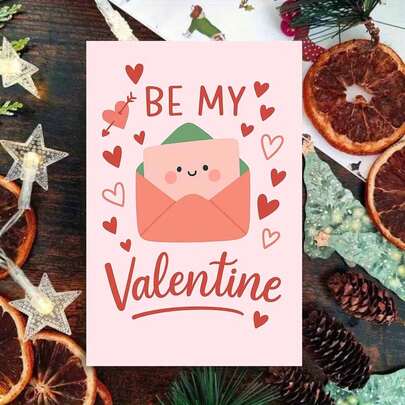 1pc Be My Valentine Cute Envelope With Hearts Card Greeting Card With Envelope Romantic Love Message Design Perfect For Valentine's Day Affection, Ideal For Friends, Colleagues, Partners, Loved Ones, Special Holiday Celebration Gift