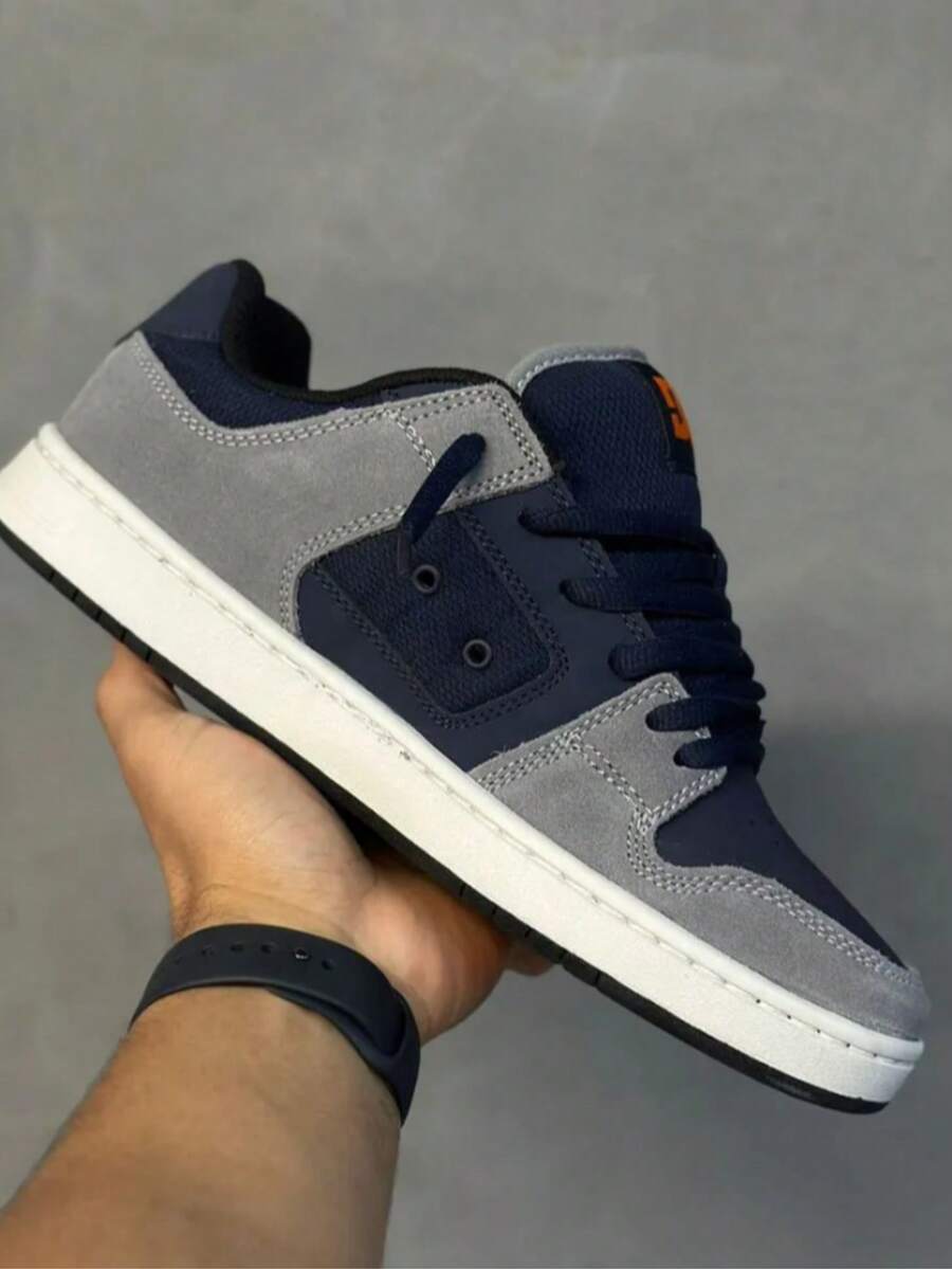 Men's Casual Street Skater Sneakers, Blue And Gray - 灰色 - 查看 1