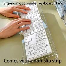 1 pieza Soporte ergonómico de teclado de acrílico, disponible en tamaños de 78 teclas y 108 teclas, esencial para trabajadores de oficina a largo plazo, diseño inclinado para una escritura cómoda, a prueba de polvo, ideal para uso doméstico y de oficina, diseño moderno para un almacenamiento fácil, bandeja para teclado, adecuado para trabajadores de oficina, programadores, redactores y aquellos que usan teclados durante períodos prolongados