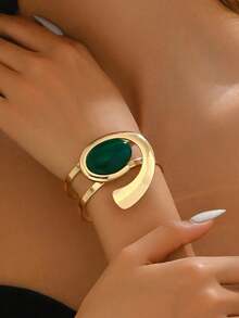 1pc Fashionable Exaggerated Geometric Metal Style Minimalist Open Bangle, Suitable For Daily Wear, Vacation And Gift