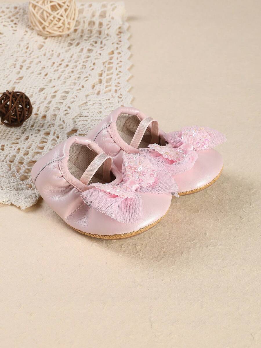 Infant Girls' Soft Bottom Non-Slip Bowknot Princess Shoes, 0-1 Years Old, Suitable For Spring And Autumn - Pink - View 1