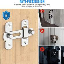 Heavy Duty Barn Door Lock Kit - 180°/90° Flip Sliding Latch & Door Lock, Easy Install For Barn Doors,Pet Doors, Bathrooms, Sliding Doors, Garage & Cabinets - Black - View 7