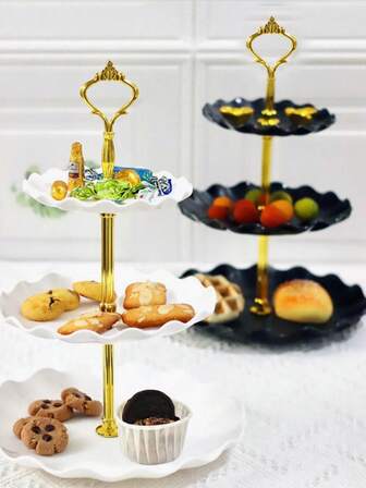 1 st/2 st svarta dessert-/muffinsställ, 2-lagers/3-lagers plastbakelsehållare för kakor, godis, fruktfat och buffé, lämplig för bröllop, hem, födelsedagsfestdekoration och servering