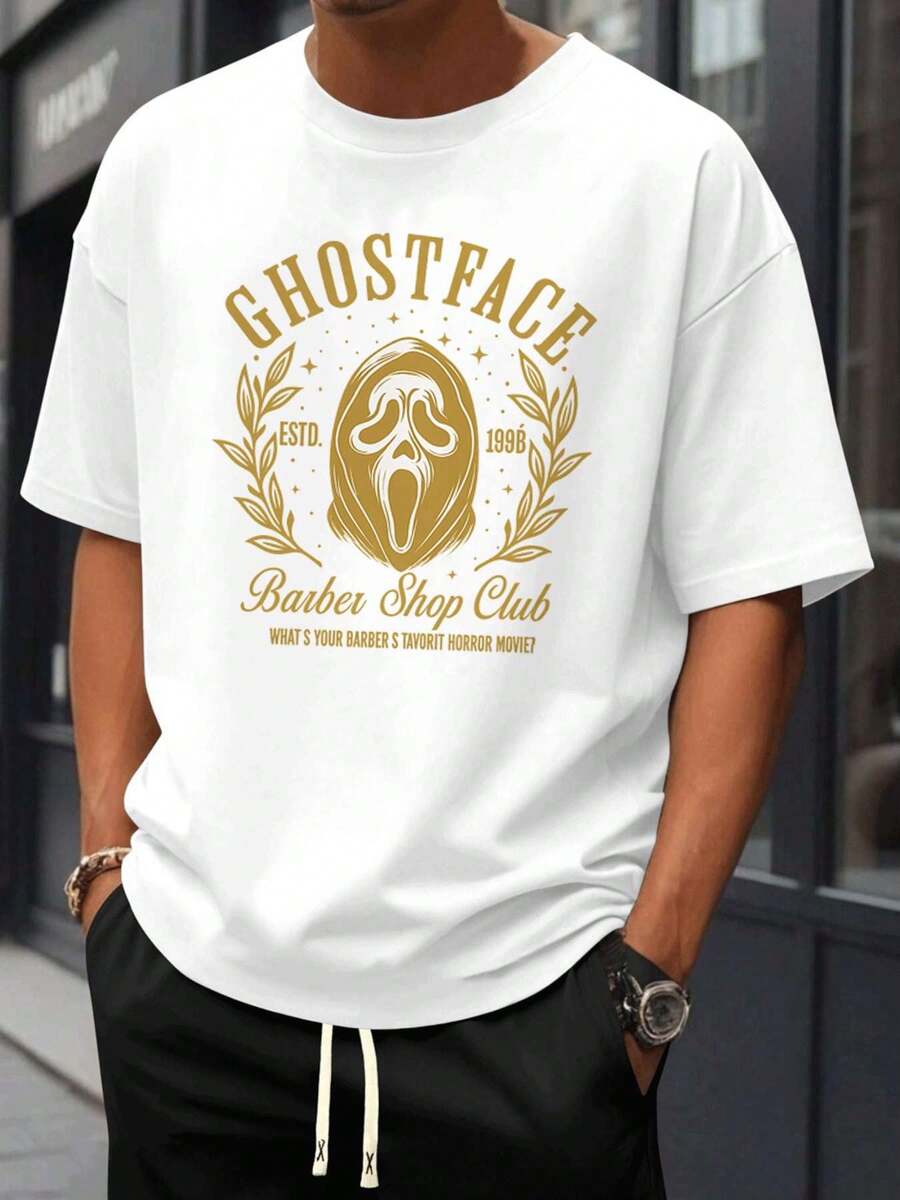 Camiseta Ghostface para hombre con estampado gráfico, estilo primaveral, hip-hop callejero, transpirable, estampado artístico. - Blanco - Ver 1