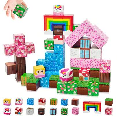 Juego de bloques de construcción magnéticos, juguete STEM de jardín arcoíris de unicornio, juguete genial para niños, juguete para niños y niñas, regalo de Navidad, obsequio para fiesta de Halloween, regalo de regreso a clases