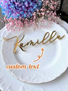Customized Acrylic Name Plates | Personalized Wedding Table Decor | Customizable Acrylic Guest Name Cards | Elegant And Durable Acrylic Name Plates, Suitable For Wedding Receptions, Birthday Parties, Anniversaries, Baby Showers, Engagements, Graduations, Dinners | Modern And Stylish Table Decor, Suitable For Restaurants, Banquets, And Other Occasions - Gold - View 2