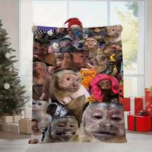 1pc Funny Monkey Face & Chimp Print Flannel Blanket - Soft Plush All-Season Bedspread With Expressive Monkey Characters, Cozy Bedding For Home, Halloween Decor, Sofa Throw - Cute Monkey Lover Gift, Monkey Decor, Playful Design, Durable Fabric, Soft Flannel Blanket - Multiple Sizes, Cozy Must-HaveValentine's Day Gifts Christmas Gifts Halloween Gifts For Family Friends Colleagues,Super Soft Flannel Printed Blanket, Polyester Blankets Suitable For All Seasons, Machine Washable, Lightweight, Comfortable, Warm, 280gsm Gifts For Boyfriend, Girlfriend, Father, Mother,Husband,Wife, Lover, Daughter, Son, Grandfather, Grandmother, Friend, Classmate, Pet. Perfect Nap, Camping, Travel, Home, Daily Life, Office Decoration, Birthday, Anniversary, Valentine's Day, Thanksgiving, Christmas, Halloween, Mother's Day, Father's Day, Wedding, New Year Gifts ,Sofa,Bed,Car,Bedroom,Living Room,Office, Outdoor Camping, Beach - 彩色 - 查看 11