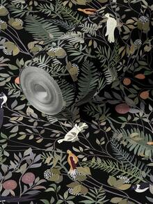 17.7*118 英寸自粘复古鸟类壁纸，叶子和花卉图案，可移除，防水 - 彩色 - 查看 11