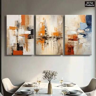 3幅现代几何复古抽象极简主义艺术画，现代抽象纹理印刷，无框墙面艺术海报，适用于客厅、餐厅、卧室、浴室、咖啡厅等场所的房间装饰，家居装饰