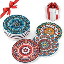 Coasters For Drinks,AODINI Set Of 8 Absorbent Stone Coasters For Wooden Table, Mandala Ceramic With Cork Base, Gift For Housewarming Birthday And Family - Great Home And Dining Room Decor - mặc định - Xem 4