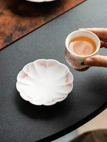 1/2/4pcs Ombre Pink Peony Ceramic Plates, New Chinese Style Ombre Dessert Plates, Butter Dishes, Can Be Used As Coasters, Heat-Resistant Pads, Ideal Gift For Tea Lovers And Friends - Multicolor - View 5