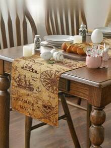 1pc Pirate Treasure Map Table Runner, Indiana Jones Themed Decor, Multiple Sizes, Machine Washable, Polyester Fiber Rectangular Tablecloth For Home Decoration - Multicolor - View 7