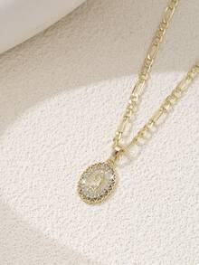 1pc Elegant Gold Oval Pendant Necklace With Virgin Mary Pattern, Unisex - Gold - View 5