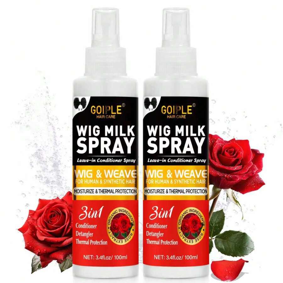 GOIPLE 2PCS Wig Milk Leave-In Conditioner Spray – 2 In 1 Wig Detangler & Hydrating Spray For Human Hair Wigs, Synthetic Hair & Wig Weaves, Infused With Premium Natural Rose Extract, Mildly Moisturize Refresh Wig Fibers, Smooth Knots, Enhance Silky Texture, Ideal For Wig Enthusiasts, Daily Wearers & Professional Stylists, Perfect For Daily Wig Maintenance & Styling Prep - 紅 3.4fl.oz*2 - 查看 1