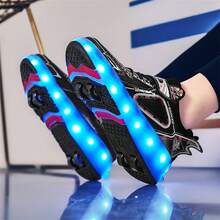 Teenagers' Casual Roller Skates With 4 Wheels, Detachable, LED Lights, 2-In-1 Skating & Walking, Fashionable & Cool, Holiday Gift - Black - View 3