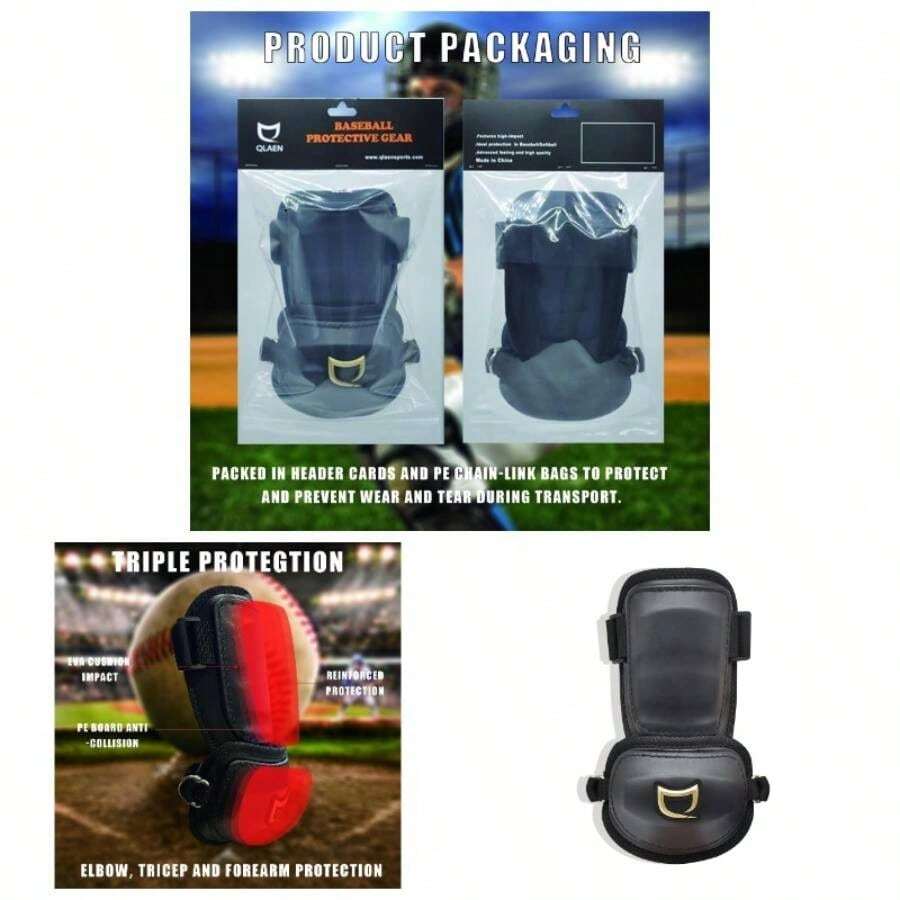 Batters Elbow Guard Baseball And Softball Adult Baseball Protective Gear PU Leather 2 Piece Elbow Pads Batting Protector - Black - View 1