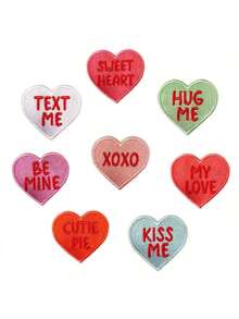 8片格子爱心熨烫贴片，可缝制刺绣贴花修补贴片，DIY工艺品项目，适用于服装、夹克、牛仔裤、裤子、连衣裙、背包、帽子装饰和礼物 - 彩色 - 查看 10