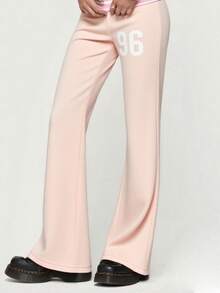 Y2k Flared Leggings Women Fold Over Low Waist Wed Leg Lounge Pants Cute Yoga Foldover Bell Bottoms Sweatpants - 粉色 - 查看 3