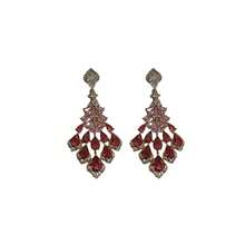 1 Pair Vintage Luxurious Red Rhombus  Hollow Pendant Earrings Creative Fashion Light Luxury Gorgeous Temperament Copper Plated High-End Feel Women's Earrings Suitable For Women's Parties Banquets Festivals - 紅色 - 查看 6