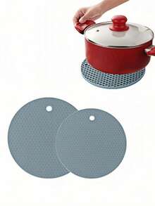 1pc/Set Silicone Insulation Pad – Modern Black Honeycomb Textured Round Hot Pot Mat, Heat Resistant Kitchen Items, Ideal Christmas Holiday Home Gift For Table Protection - Multicolor - View 2