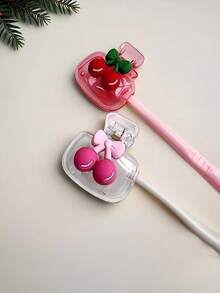 2pcs Cherry Shaped Toothbrush Holder, Dustproof Toothbrush Cover, Cute Cherry Pattern, Transparent White And Transparent Pink Colors, Compact And Portable, Protect Toothbrush Head, Dual-Hole Design For Drainage And Ventilation, Ideal For Home, Dorm And Travel - Multicolor - View 3