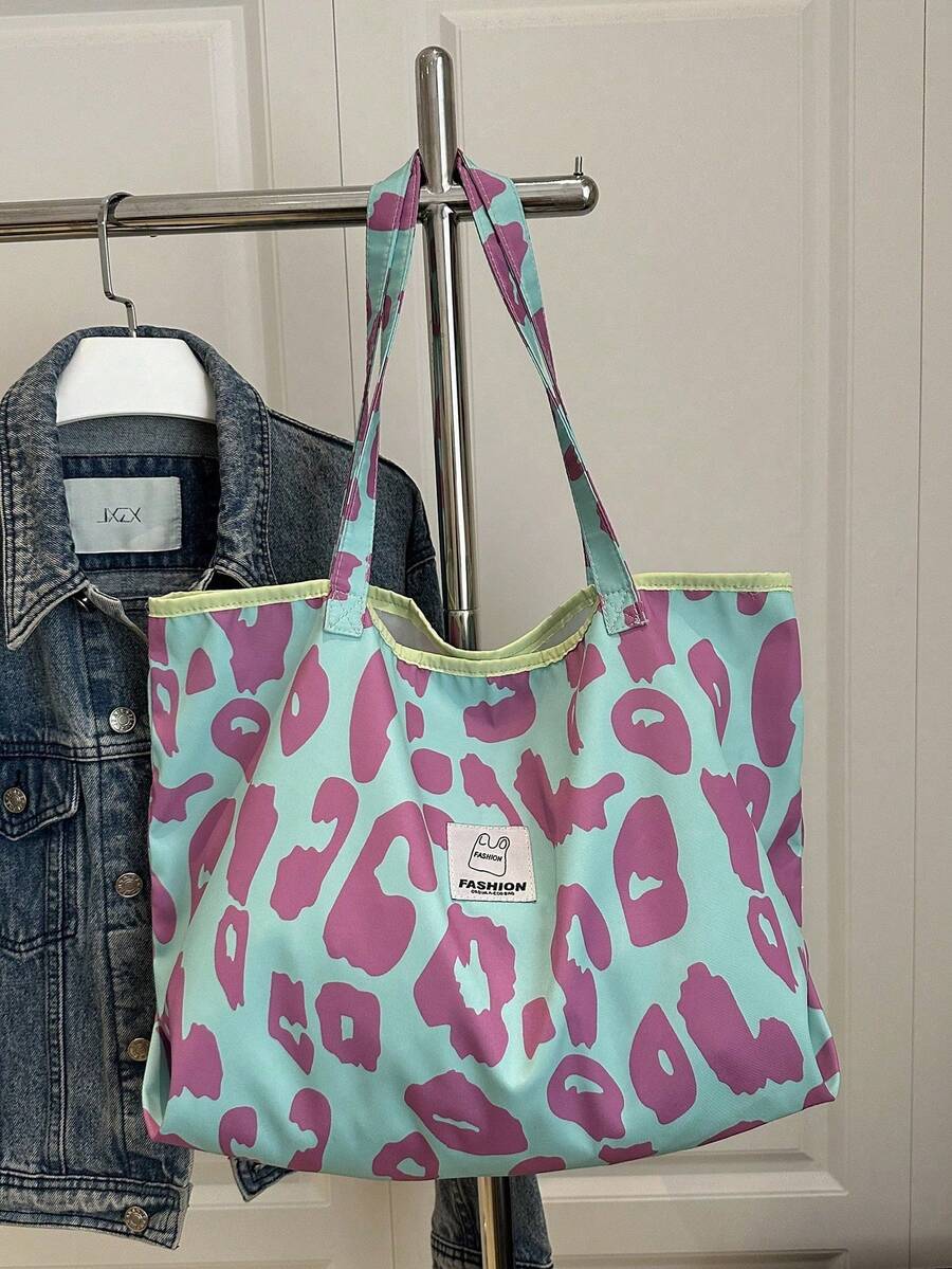 Fashionable Sweet & Cool Large Leopard Print Cloth Large Capacity Casual Shoulder Tote Shopping Bag - Blue - View 1