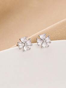 1pc 925 Sterling Silver Flower Stud Earrings, Inlaid With Cubic Zirconia, Fashionable Minimalist Street Style Earrings, Suitable For Daily Wear And Vacation, Perfect Gift For Girlfriend, Mom And Sister - Single Earring - View 4