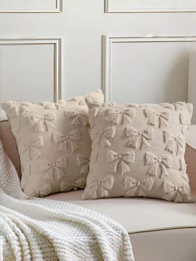 1pc Bow Decorative Pillow Cover Set, Cute & Playful, Room Decor, Faux Fur, Soft Bow, Collegiate Style, Fluffy Plush, Elegant Cushion Cover, Suitable For Bed, Sofa, Lounge Chair, Autumn/Winter, Valentine's Day Decor