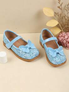 Girls Blue Flat Shoes, Children Autumn Shoes - Blue - View 2