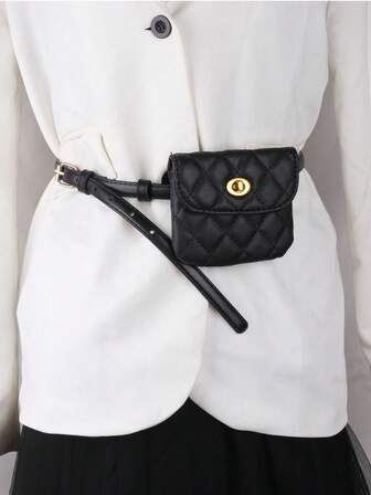 1pc Women's Waist Bag Waist Chain Bag, French Rhombus Waist Belt Bag, Mini Lightweight Leather Crossbody Waist Bag, Versatile