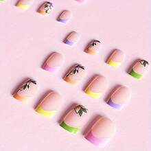 48pcs 2 Box Glossy Short Square Fake Nails, Colorful French Pointed Pressed Nails With Floral Design, Perfect For Girls' Daily Gatherings, Photography, Festivals And Parties - 48 chiếc - Xem 3