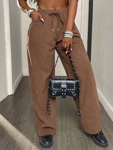 HAPPY GIRL# Thu/Đông Thời trang đa năng Lễ hội Ngày lễ Trường học Hẹn hò Hàng ngày Du lịch Tiệc tùng Sân bay Quần ống đứng thoải mái vải nhung kẻ cho nữ - màu nâu - Xem 5