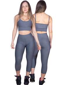 Conjunto Fitness Top Alça Aberto e Calça Corsario em Suplex - Cinza - Visão 6