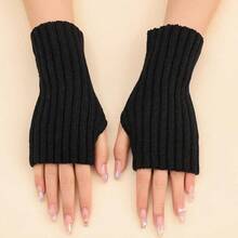 Women's Striped Knit Fingerless Gloves, Elastic Warm Touchscreen Gloves For Casual, Writing, Daily Use In Autumn/Winter - Multicolor - View 5