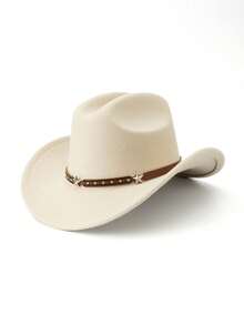 1Pc Back To School Western Cowboy Hat, Unisex, Felt Soft Woolen Hat, Belt Buckle Cowboy Hat, Suitable For Halloween, Holiday Parties, Daily Leisure, Etc - Style 1 - View 11