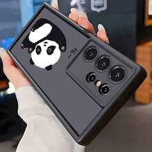 1pc Cute Panda "Hi" Anti-Fall Phone Case, Thick Anti-Slip Protective Cover Compatible With IPhone, Honor, Redmi, Galaxy, - Black - View 3