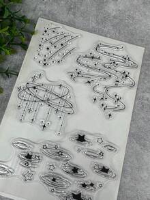 1枚透明橡胶印章 复古透明卡片星雨图案 DIY剪贴簿照片杂志相册装饰印章 - 黑色 - 查看 2